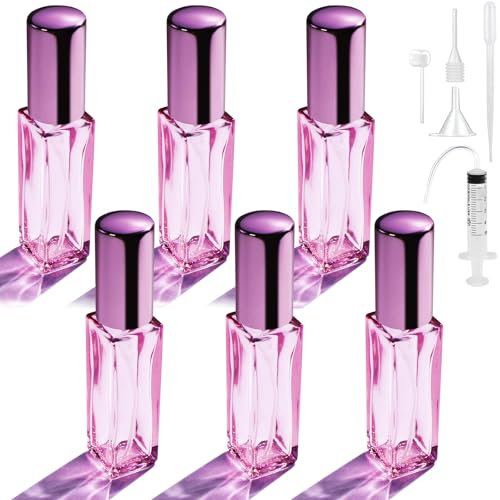 Bohoray 6 Stücke Parfümzerstäuber Nachfüllbar, Transparente Parfümzerstäuber 5ml, Leere Parfüm Flaschen Zum Befüllen mit Zerstäuberpumpe und Trichter für Frauen oder Mädchen (Rosa)