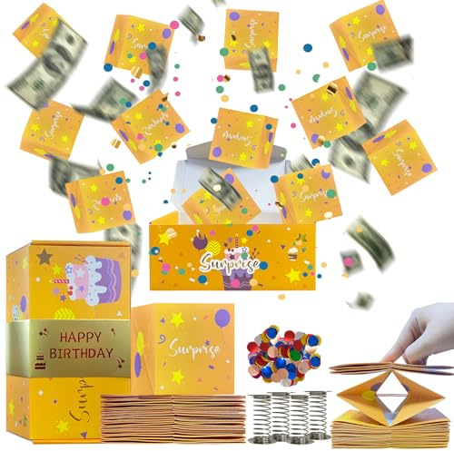Geburtstag ÜBerraschungsbox Explosionsbox Geschenk für Geld, Birthday Gift Box Surprise Exploding Money Cash Pop-Up Gift Box, Folding Bouncing Pop Box for Valentine Wedding Anniversary Mother's Day