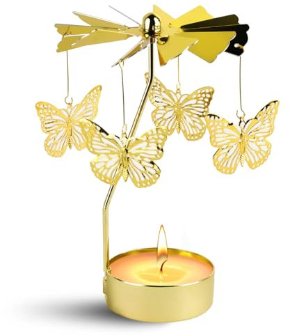 FYSL Teelichthalter Gold, Drehender Kerzenhalter Schmetterling für Tischdekoration Geschenk, Karussell Teelicht für Mädchen Junge Taufe Kommunion Konfirmation Tischdeko