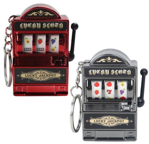WeddHuis Porte-clés en acier inoxydable,Mini machine à sous,Porte-bonheur de casino jackpot (Rouge)