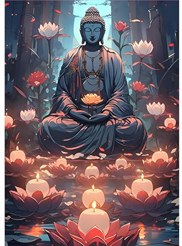 MOGTAA Diamant Peinture pour Adulte Débutant, 5D Statue Bouddha et Bougie Diamond Painting Complet Diamant Kit, Diamant Painting Strass Point de Croix Cristal pour Murale Décor 30x40cm