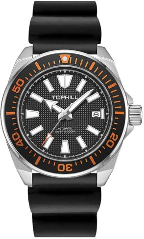TOPHILL 43.5mm Automatic Dive Watch for Men Diver 300M Men's Watches Japan NH35 Movement Sapphire Luminous Calendar TD008G, Orange Silicone