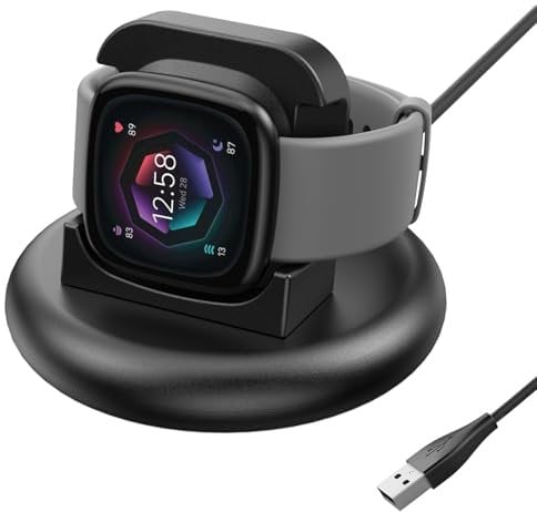 Charger Dock for Fitbit Versa 3 /Versa 4 /Sense 2 /Sense, USB Charging Cable Cord Stand for Versa 3