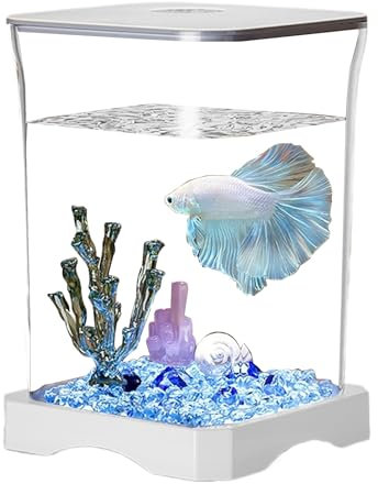 Betta Fish Tank | Tabletop Aquarium,Small Betta Fish Tank Starter Kit with LED Lamp Rectangular Aquarium for Tabletop Decoration