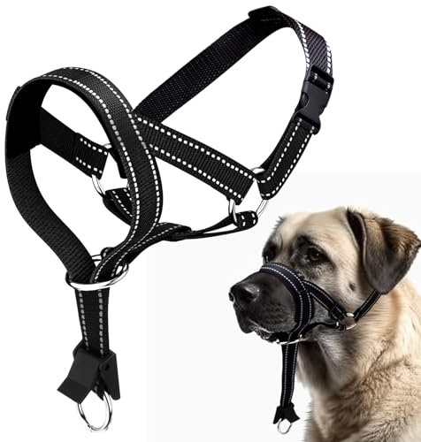 Halti Für Große Hunde, Hundehalfter Mit Gepolstertem Stoff, Verstellbar Ziehen Verhindert Halti Kopfgeschirr, Weich Anti-Zug-Halsband Für Große Hunde (Schwarz, L (Schnauze: 11,6-14,8zoll))