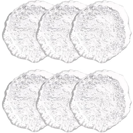 6 pcs Textured Glass Plates Wavy Edge Decorative Clear Modern Hammered Ice Appetizer Plates Set. Glass Serving Tray Dinner Appetizer Artistic Dinnerware Frosted Elegant (Clear, Large (10in / 25cm))