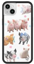 Wildflower, Hülle für Apple iPhone 13/14, schwarzer Schutzrand, Zertifiziert für Stürze aus bis zu 120 cm H, frauengeführtes Kleinunternehmen, Little Piggies, Schweinchen, pink, blau, Sterne