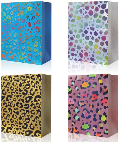 Geschenktüte mit Leopardenmuster, rosa Leopardenmuster, kleine Papptüte mit Griff für Geschenke, Geburtstag, Hochzeit, Party, Feiern (12 Stück)