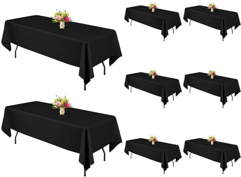 8 Stück Schwarze Rechteckige Tischdecken 153x320 cm (für 2,40-m-Tische), waschbarer Polyester, für Partys (Schwarz)