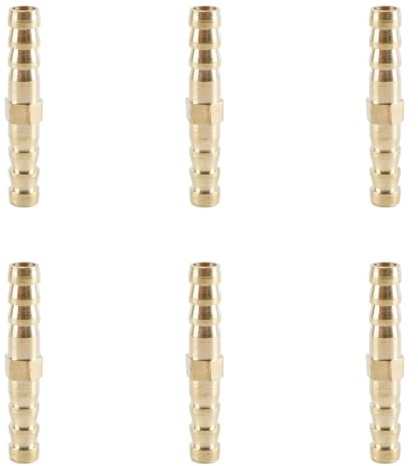 Durlo Brass Hose Connector, 6 Mm (1/4-Inch), Pack Of 6, Straight, Barbed, Hose Nozzle, Threaded Fitting