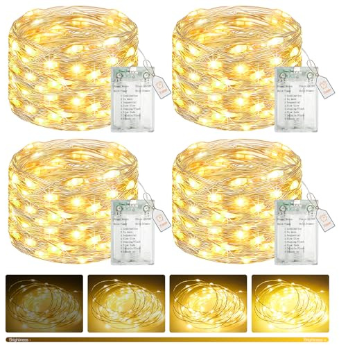 btfarm 5M 50LED Lichterkette Batterie mit Timer, 4 x Lichterketten Innen | Dimmbar 8 Modi, Wasserdicht Draht Mini Lichterkette Batteriebetrieben USB-Anschluss für Weihnachten Party Zimmer, Warmweiß