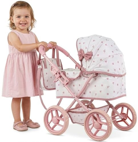 Puppenwagen ab 2 Jahren - Leicht und klappbarer Spielzeugwagen für Puppen bis 40 cm, mit Tasche und Unterkorb, Eva Räder für den Innen- und Außenbereich