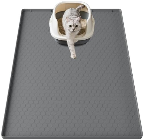 Pawinner XXL Katzenklo Matte 86x56cm, Katzenklo Unterlage Silikon, Grau | Wasserdicht Katzenmatte Katzenklo mit Rand, Rutschfest, Leicht zu Reinigen, Schützt den Bodenbelag, Grau