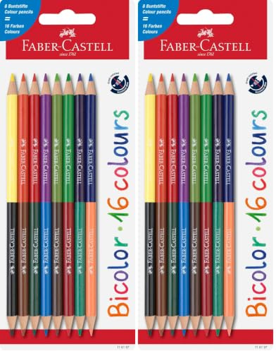 Faber-Castell 116197 - Buntstifte Set Bicolor 8er mit 16 Farben (Packung mit 2)