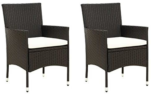 Owoxanthellate Owox Poly-Rattan Stapelstuhl Schwarz 61x60x88 cm mit cremeweißem Kissen, Stahlrahmen, Balkon Terrasse