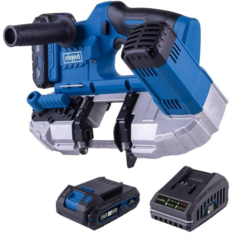Scheppach Akku Metallbandsäge C-MBS635-X | Schnittbreite/höhe je 63,5mm | Vario Speed 1,4–2,7m/s | Drehzahl 330-630min1 | Schnellspanner | 20V-IXES-Serie | 10 Jahre Garantie | mit 2Ah Akku & Ladegerät