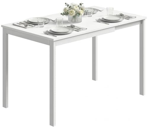 HOMCOM Table à Manger Extensible Rectangle pour 4 à 6 Personnes Blanc | Table de Cuisine 80-120 cm, Extension Coulissante Facile, Pieds en Acier, pour Petits Espaces, Salle à Manger, Salon