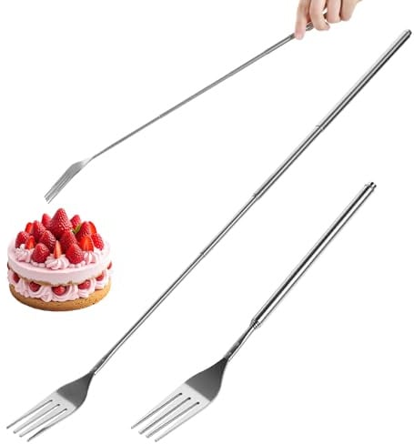 Expandable Fork, 2PCS Long Fork Stainless Steel Retractable Forks, Extends from 9 to 25.4 Inches, Comically Long Utensil for Eating Dinner, Fruit, Dessert, and BBQ