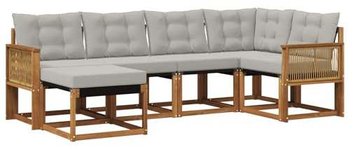 vidaXL Outdoor-Sofagarnitur mit Kissen 6 pcs Natürlich und Hellgrau, Moderne Outdoor-Sofa-Sitzgruppe, stylische Gartenmöbel, robuste Terrassenmöbel, Bequeme Lounge für den Garten
