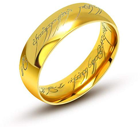 AURSTORE Schmuck „Herr der Ringe“-Ring aus Wolfram, 6 mm, Größe nach Wahl 56-68 mit Kette aus Stahl, 54 cm (GOLD, 58)