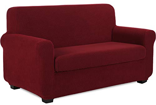 TIANSHU Sofaüberwürfe,Spandex Sesselbezüge Enthält 1 Sofabezug und 1 Sitzkissenbezug Stretch Couchbezug Elastischer Antirutsch Weich Jacquard Stoff sesselbezug Schonbezug(2 Sitzer,Weinrot)