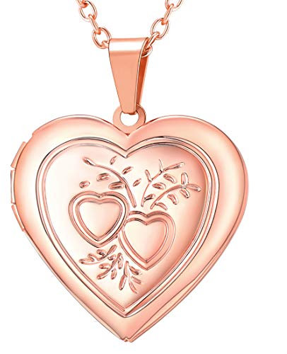 U7 Photo Necklace For Women Gifts Heart Pendant Rose Gold Jewellery
