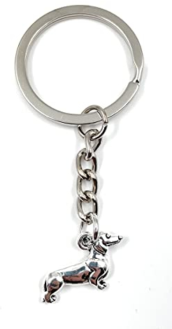 Onwomania - Langer Dackel Hund stehend Haustier Schlüsselanhänger - Metall Glücksbringer ideal als Geschenk z.B. für den besten Freund, die beste Freundin, Mama - Für Männer, Frauen & Kinder