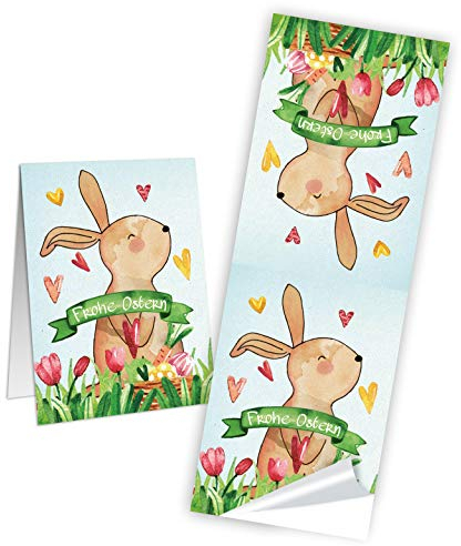 Logbuch-Verlag 10 Ostern Sticker zum Basteln mit Kindern zum Abschneiden und teilen Osterhasen Aufkleber mit Text 5 x 14,8 cm
