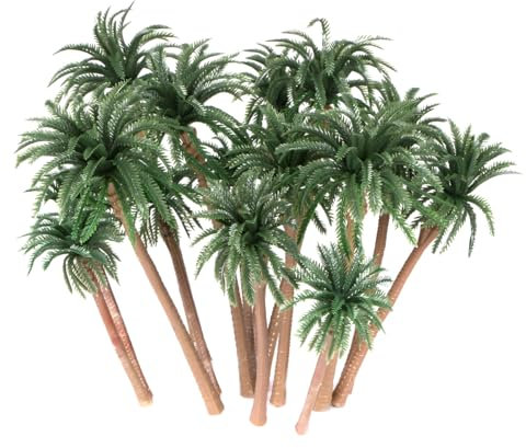 Ymeibe 15Pcs Coconut Palm Model Trees Diorama Layout Architecture Trees Scenery Miniature Landscape Cake Toppers Decoration 4-6.25 inch