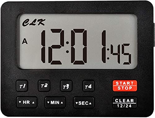 Runleader Digitaler Küchentimer mit 4 Tracking-Kanälen, Countdown und Stoppuhr, 12/24-Stunden-Uhr, Magnet und Schleife für Küche, Speisesaal, Snacks, Labor, Hausaufgabenübungen