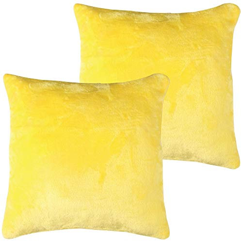 Bestlivings Flauschige Kissenhülle Celina (50 x 50 cm / 2er Pack) - Kuscheliger Bezug mit Reißverschluss Gelb ideal für Dekokissen und Sofakissen
