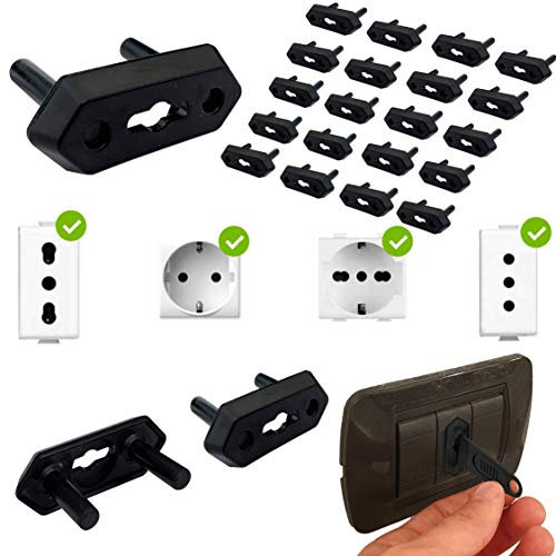 HOUSEVAG® Copriprese per Bambini - 20 Copriprese Bambini Universali Italiane e Schuko, Copri Presa Elettrica per Sicurezza Bambini-Copripresa Elettrica per Bambini CON BUSTA RICHIUDIBILE (Nero)