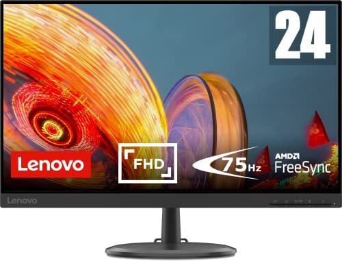 Lenovo C24-25 - Monitor Gaming de 23.8 FullHD (1920 x 1080 píxeles, 16:9, 75 Hz, 4 ms, 1000:1, puertos VGA + HDMI, 3 lados, sin bordes), color negro