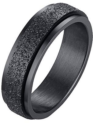 PAURO Damen 316L Edelstahl Sand Blast Finish Schwarz Lucky Spinner Ring 6Mm Band Größe 60