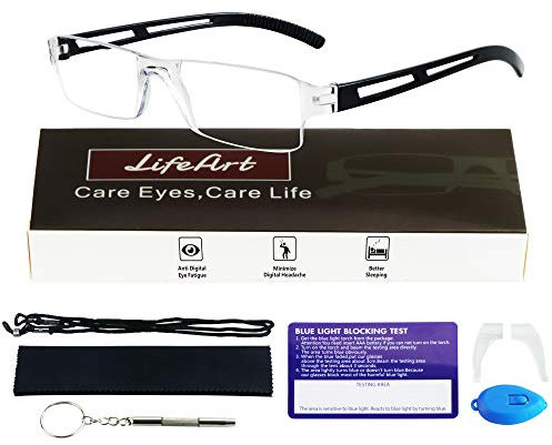 LifeArt Lesebrille, Blaulicht blockierende Brille, Computer Lesebrille für Damen Herren, Mode Rechteck Brillenrahmen (Schwarz, 1.75 Vergrößerung)