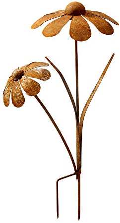 ecosoul Rost Deko Blumenstecker Blume Stecker Bodenstecker Gartendeko Stab Edelrost Beetstecker 2 Blüten 75cm hoch