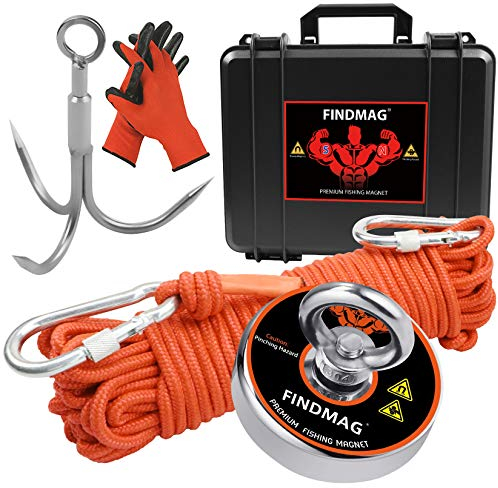 Magnet Fishing Kit with Case, 600 lbs Pulling Force Super Strong Fishing Magnets, Neodymium Magnet Heavy Duty for River Retrieval & Outdoor Treasure Hunting - 75 mm/2.95 inch Diameter