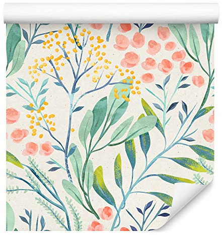 Muralo Tapete 10m Rolle Vlies Tapete Natur Pflanzen Flora Ornamente Blumen Blätter Vliestapete 1000 x 53cm Wand Tapete Wohnzimmer Schlafzimmer Moderne Wanddeko Wand Dekoration