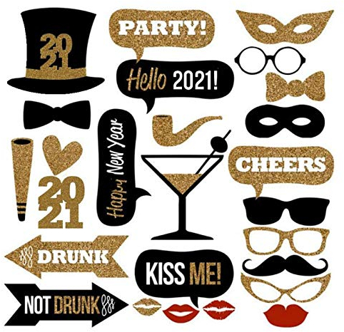 Luoji 2021 Neujahr Fotorequisiten Fotoaccessoires, Silvester Photo Booth Props Set Verkleidung Mitbringsel Maske Zubehör Für Erwachsene Kinder Silvester Deko 2021 Silvester Dekoration