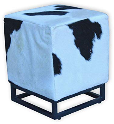 Faunos Design Hocker BADGO 44x44x44 cm Kuhfell Metall Schwarz Weiß Sitzhocker Wohnzimmer