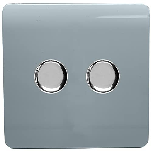 Trendi Artistic Modern Glossy Tactile 2 Gang 2 Way 120w LED Dimmer switch Cool Grey