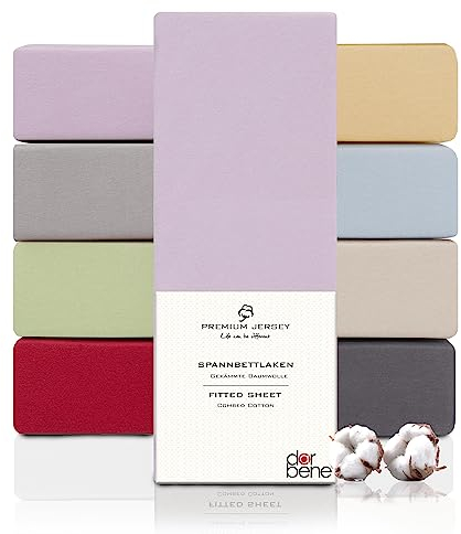 DarBene Spannbettlaken 180x200 Premium, Jersey 100% gekämmte Premium Baumwolle, atmungsaktiv, superweiches Bettlaken bis 30 cm Matratzenhöhe, Oeko-TEX, Flieder