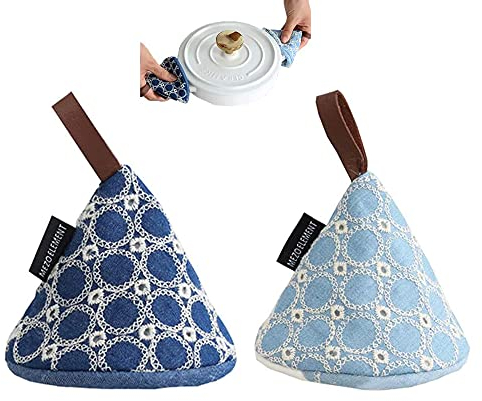 2 Pezzi Mini Guanti da Forno, Set Presine, Set Guanti da Forno, Presine in Cotone, Guanti in Cotone per Presine, per Cucinare e Cuocere in Cucina (Azzurro, Blu Scuro)