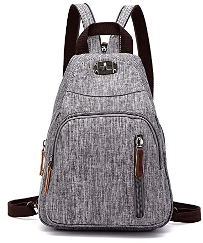 FANDARE Retro Brusttasche Sling Bag Klein Rucksack Schulranzen Umhängetasche Schulrucksack Sporttasche für Damen Herren Pendeln Schule Freizeit Reise Daypacks Dauerhaft Polyester Grau