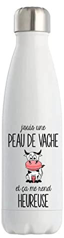 Bouteille Isotherme peau de vache | Gourde Thermos conservation chaleur double paroi isolante et réutilisable | Idée cadeau originale et drôle