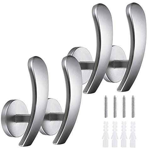BSTKEY Set of 4 Aluminum Alloy Curtain Hooks, Decorative Wall Mounted Window Curtain Drapery Tiebacks Holdbacks, Curtain Holder with Screws, Silver