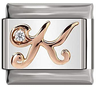 Italian Charms Rose Gold Letter A-Z Charm Link fits all 9mm Italian Charm Bracelet - UK stock (Letter K)