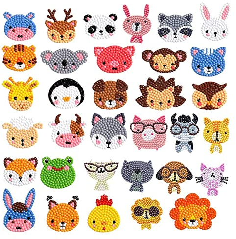 CHYEEH 5D Kit de Pintura Diamond Painting para Niños, 33 Piezas Pintura Diamantes Stickers DIY Pintura de Diamantes Animales, Mosaicos Dibujo de Diamantes Pegatinas para Niños y Adultos Principiantes