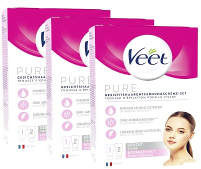 Veet Gesicht Haarentfernungs-Creme Set für normale Haut mit Aloe Vera und Vitamin E, 3er Pack (6 x 50 ml)