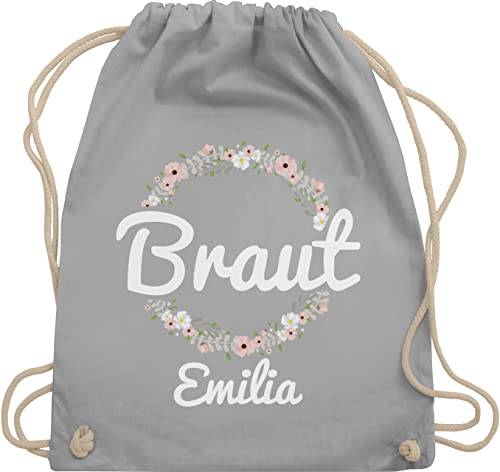 Turnbeutel Rucksack personalisiert - JGA Junggesellenabschied - Braut mit Blumenkranz weiss - Unisize - Hellgrau - the bride tasche junggesellinnenabschied beutel jungesellenabschied die stoffbeutel